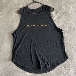 Club Pilates muscle tank, “DO PILATES. DO LIFE.” in gold